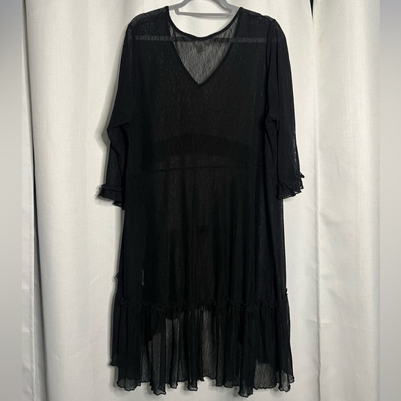 Zim & Zoe Black Sheer Ruffle Tiered High Low Dress 18 - Picture 2 of 9